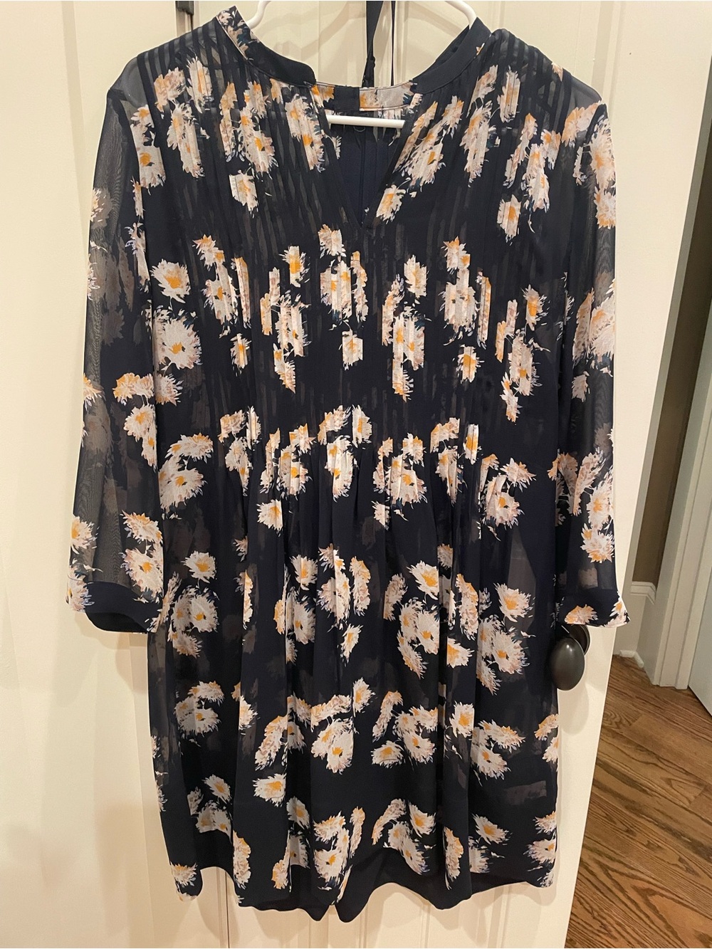 Source Unknown Navy Mini Dress with White and Yellow Floral Print